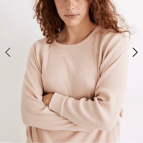 NWT- Madewell Pink Ribbed Knit Drawstring Pajama Top - Picture 2 of 8